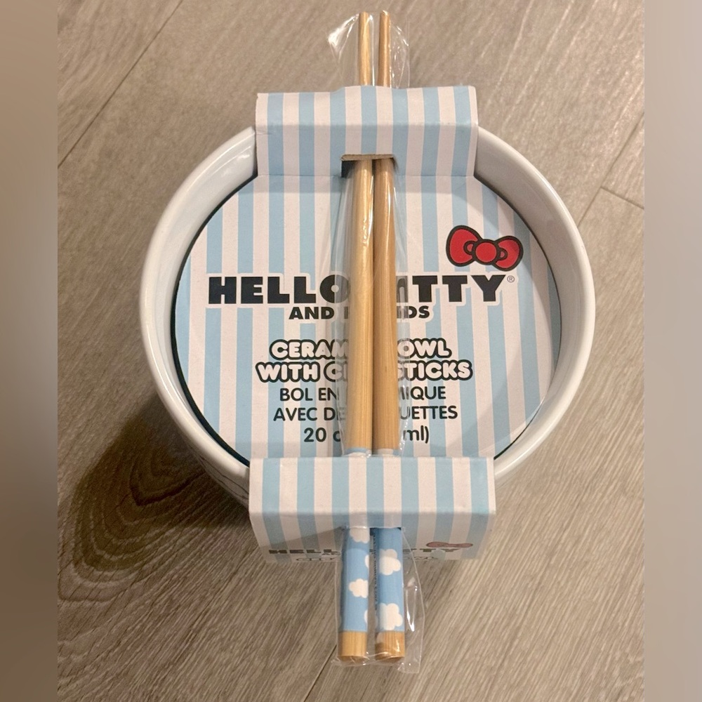 New Hello Kitty and Friends Ceramic Ramen Bowl With Chopsticks